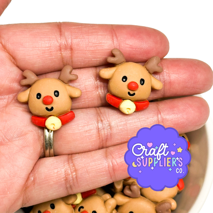 Christmas Reindeer Resin Cabochons, Rudolph Flatback Holiday Craft Embellishments (Set of 4)