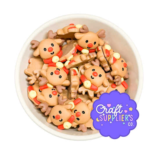 Christmas Reindeer Resin Cabochons, Rudolph Flatback Holiday Craft Embellishments (Set of 4)
