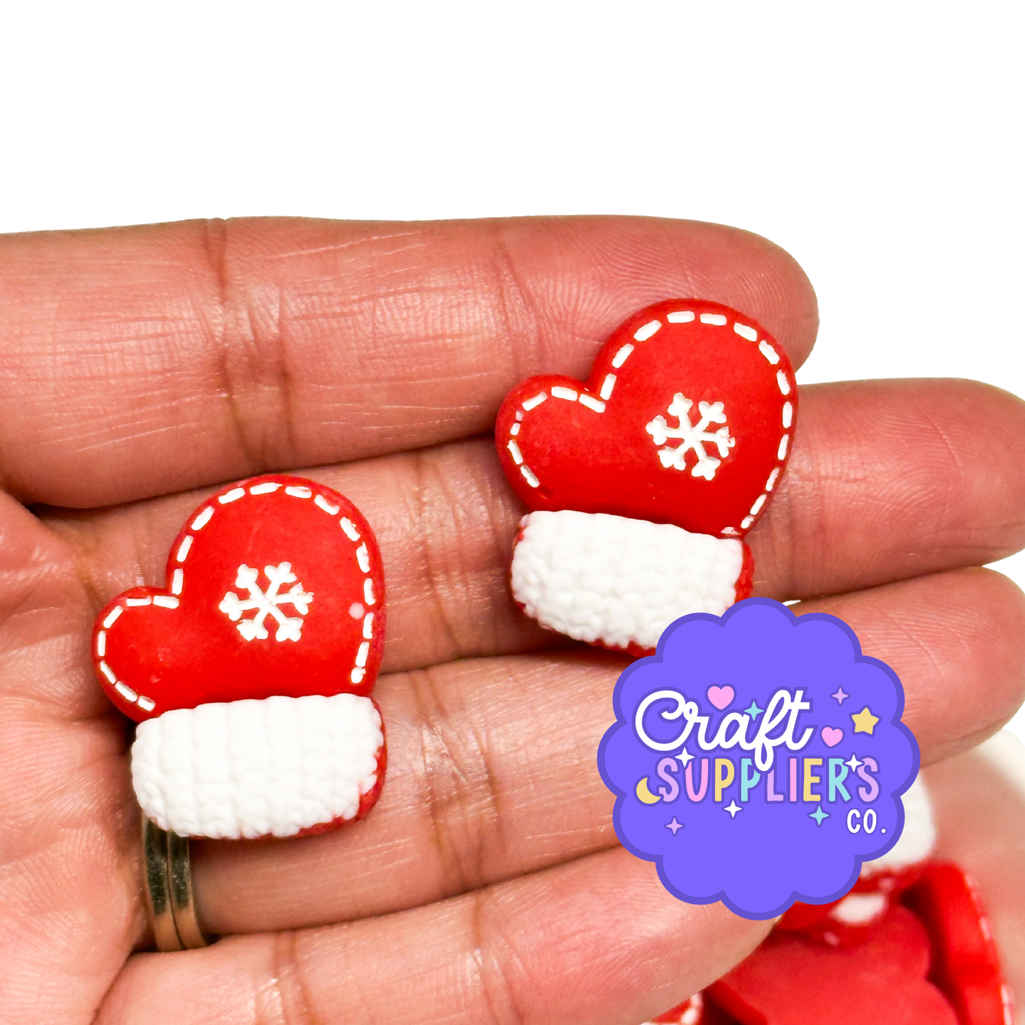 Set of 4 Holiday Mitten Flatback Cabochons Slime Craft Embellishment Set