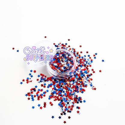 Patriotic Star Glitter Mix | Red White Blue Chunky Glitter