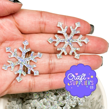 Glitter Acrylic Snowflake Embellishments – 31mm Sparkly Snowflake Charms for Christmas Crafts, Ornaments & DIY Projects (Set of 4)