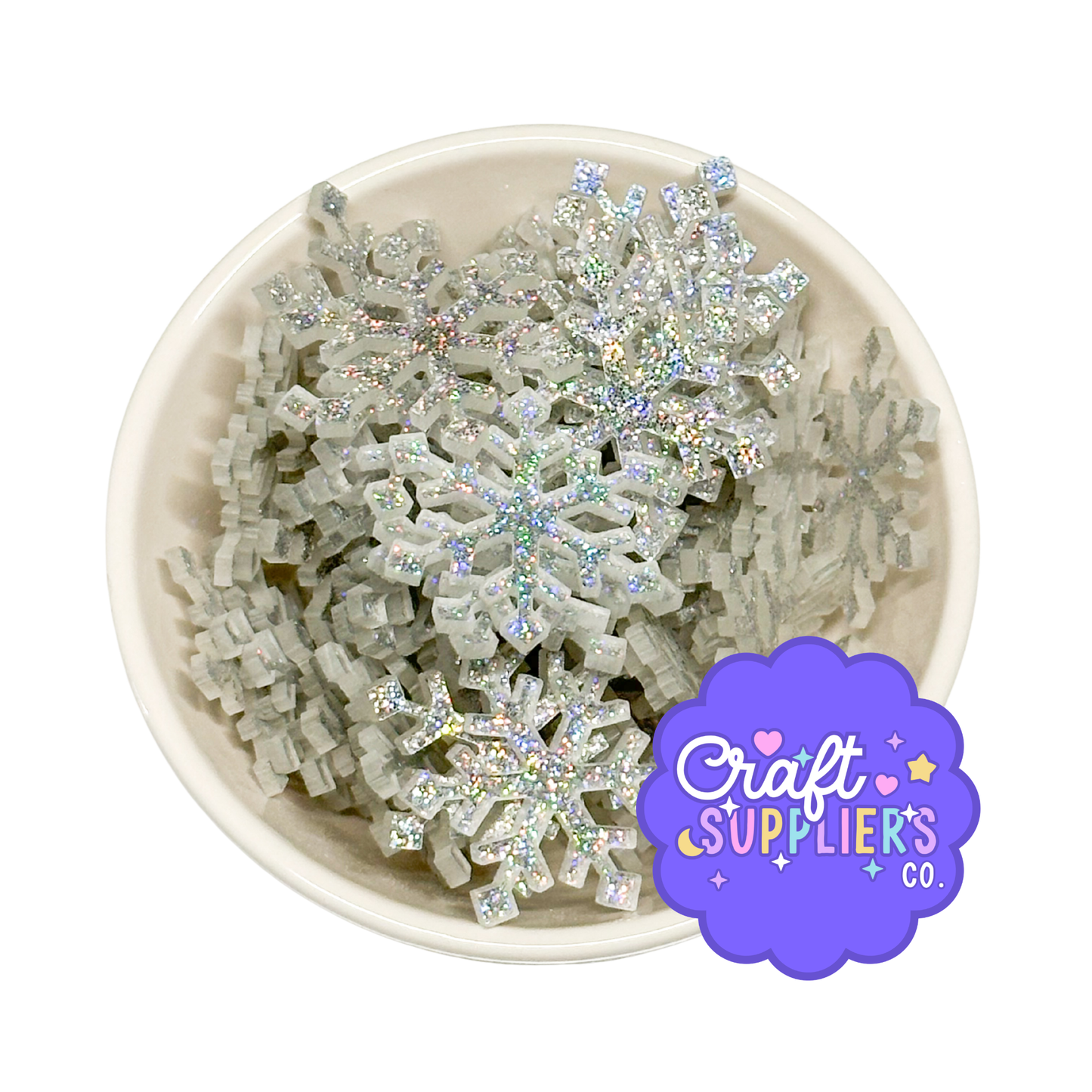 Glitter Acrylic Snowflake Embellishments – 31mm Sparkly Snowflake Charms for Christmas Crafts, Ornaments & DIY Projects (Set of 4)