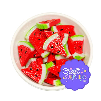 Watermelon Slice Resin Flat Back Cabochons – 28mm Summer Fruit Embellishments for Fake Bake, Decoden, Scrapbooking & DIY Crafts