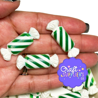 Peppermint Candy Charms, Green White Resin Flatbacks, Fake Bake Slime Craft Embellishments Set
