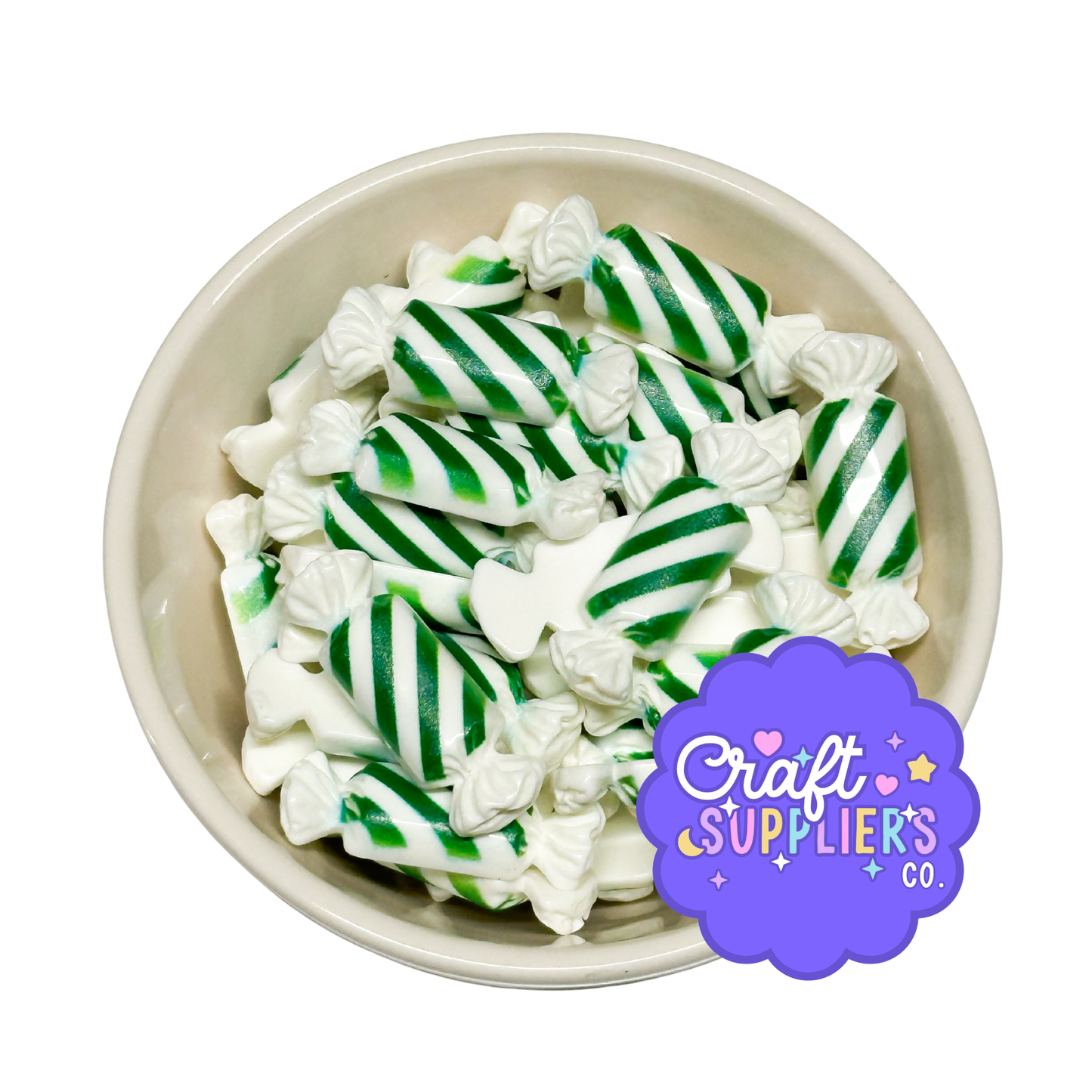 Peppermint Candy Charms, Green White Resin Flatbacks, Fake Bake Slime Craft Embellishments Set