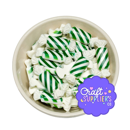 Peppermint Candy Charms, Green White Resin Flatbacks, Fake Bake Slime Craft Embellishments Set