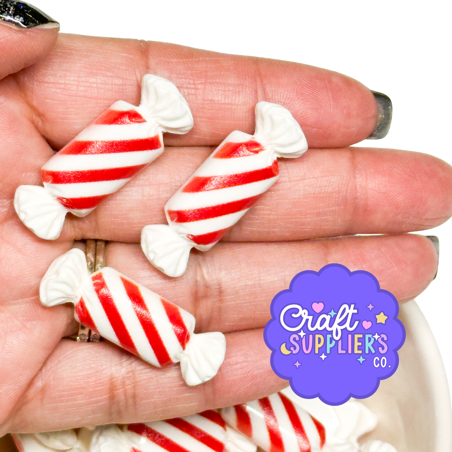 Peppermint Candy Charms, Red White Resin Flatbacks, Fake Bake Slime Craft Embellishments Set