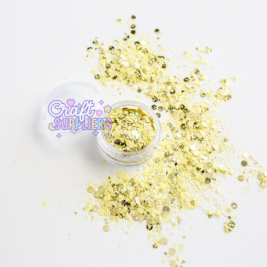Golden Lemonade Chunky Glitter Mix | Yellow, White & Gold Glitter for Tumblers, Nails & DIY Crafts
