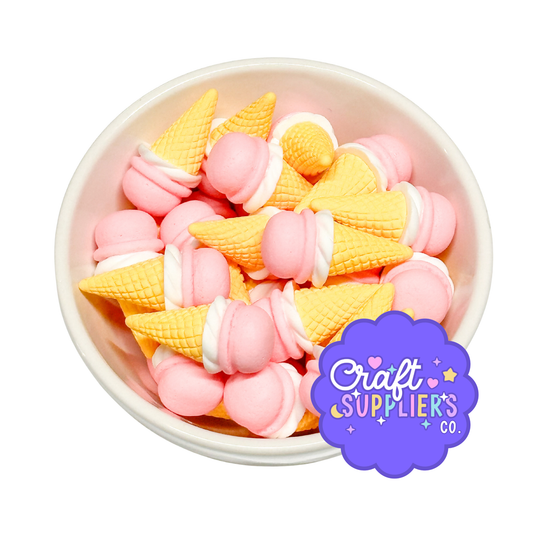 Pink Ice Cream Cone Resin Charms – Set of 4 | Fake Ice Cream Embellishments for Decoden, Fake Bake & DIY Crafts
