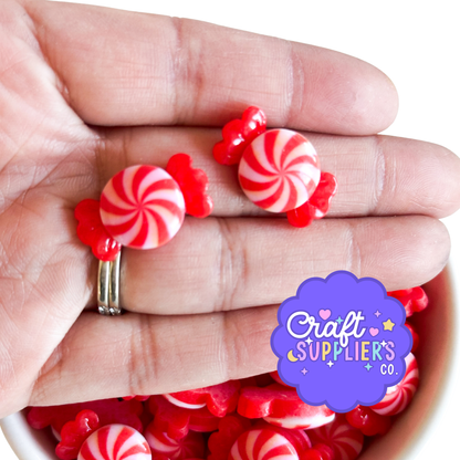 Red White Swirl Peppermint Candy Resin Cabochons, Fake Bake Embellishments (20MM)