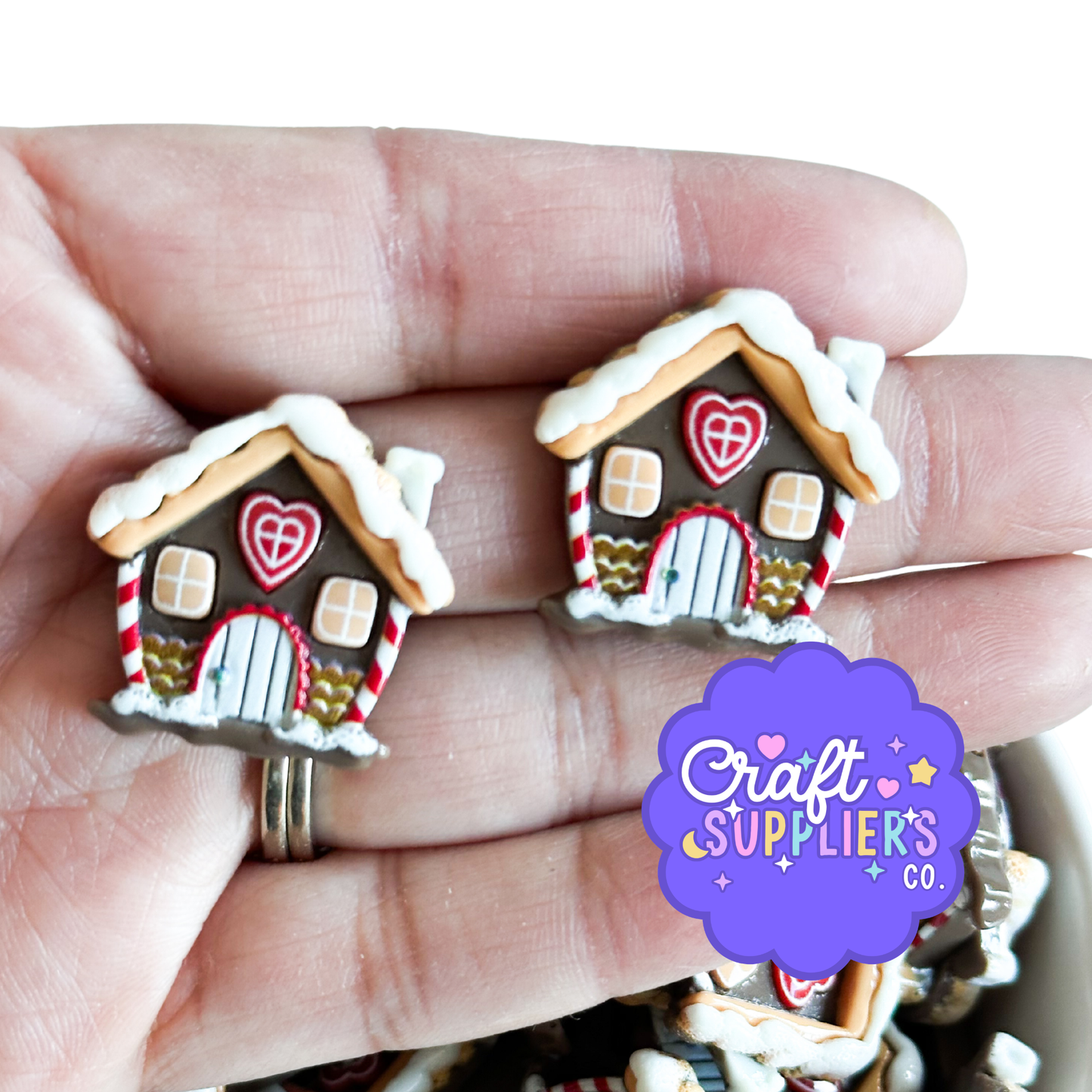 Gingerbread House Resin Flat Back Cabochons – 25mm Christmas Candy House Embellishments (Set of 4)