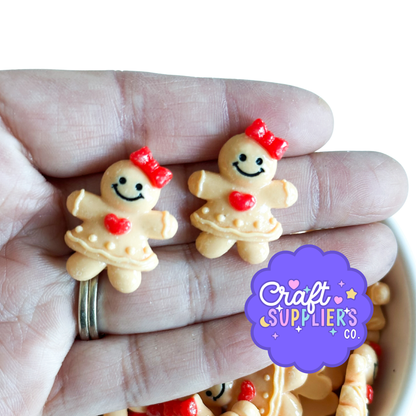 Girl Gingerbread Cookie Resin Flat Back Cabochons – Christmas Cookie Embellishments 1" x 0.75" (Set of 4)