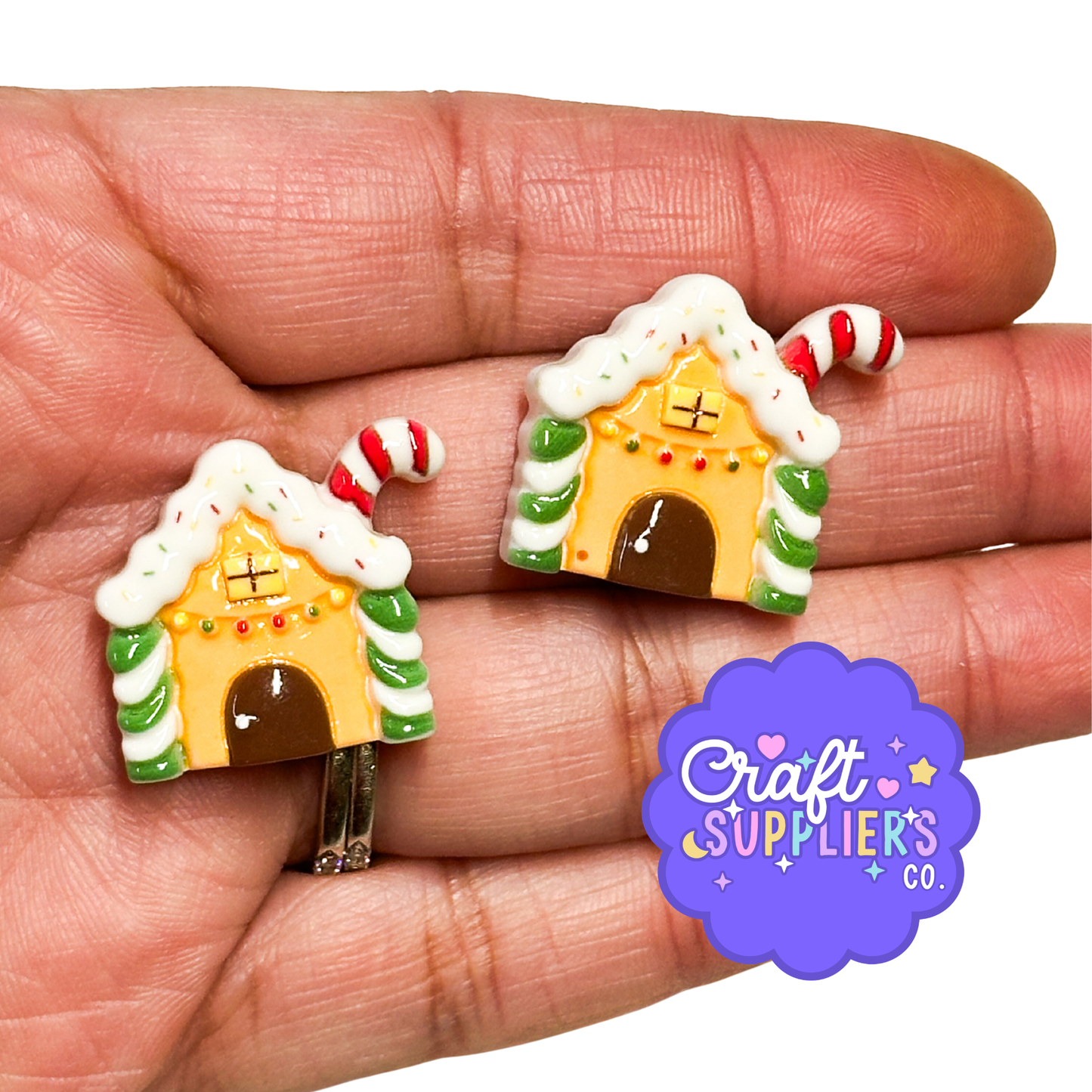 Gingerbread House Resin Flat Back Cabochons – 25mm Christmas Candy House Embellishments (Set of 4)