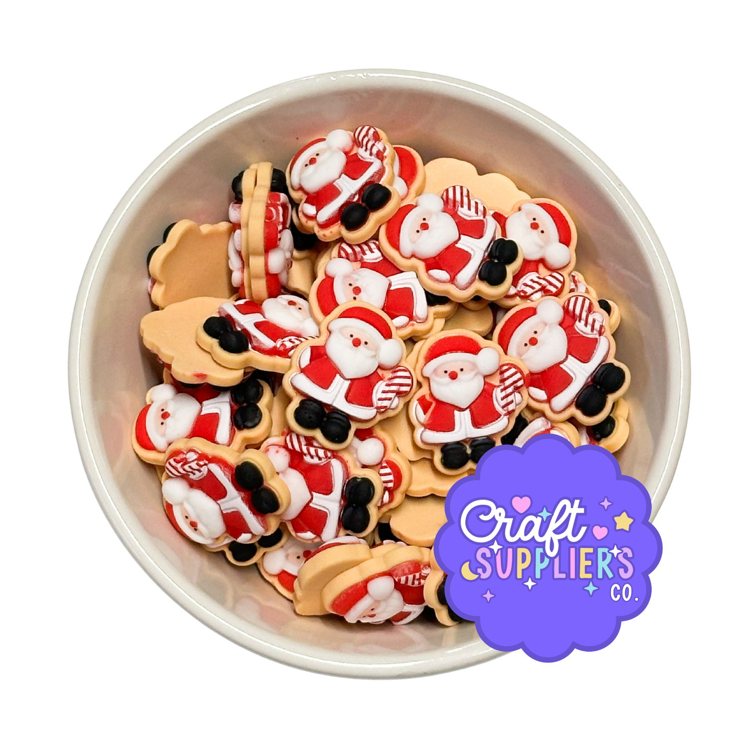 Santa Claus Cookie Resin Flat Back Cabochons – 25mm Christmas Embellishments (Set of 4)