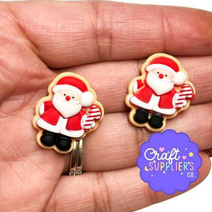 Santa Claus Cookie Resin Flat Back Cabochons – 25mm Christmas Embellishments (Set of 4)