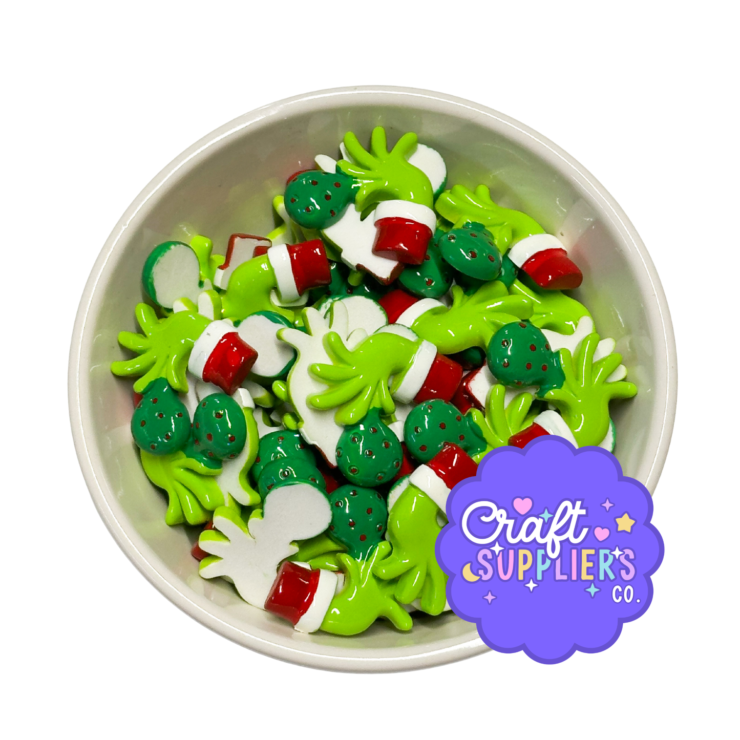 Grinch Hand Holding Ornament Resin Flat Back Cabochons – 26mm Christmas Character Embellishments (Set of 4)