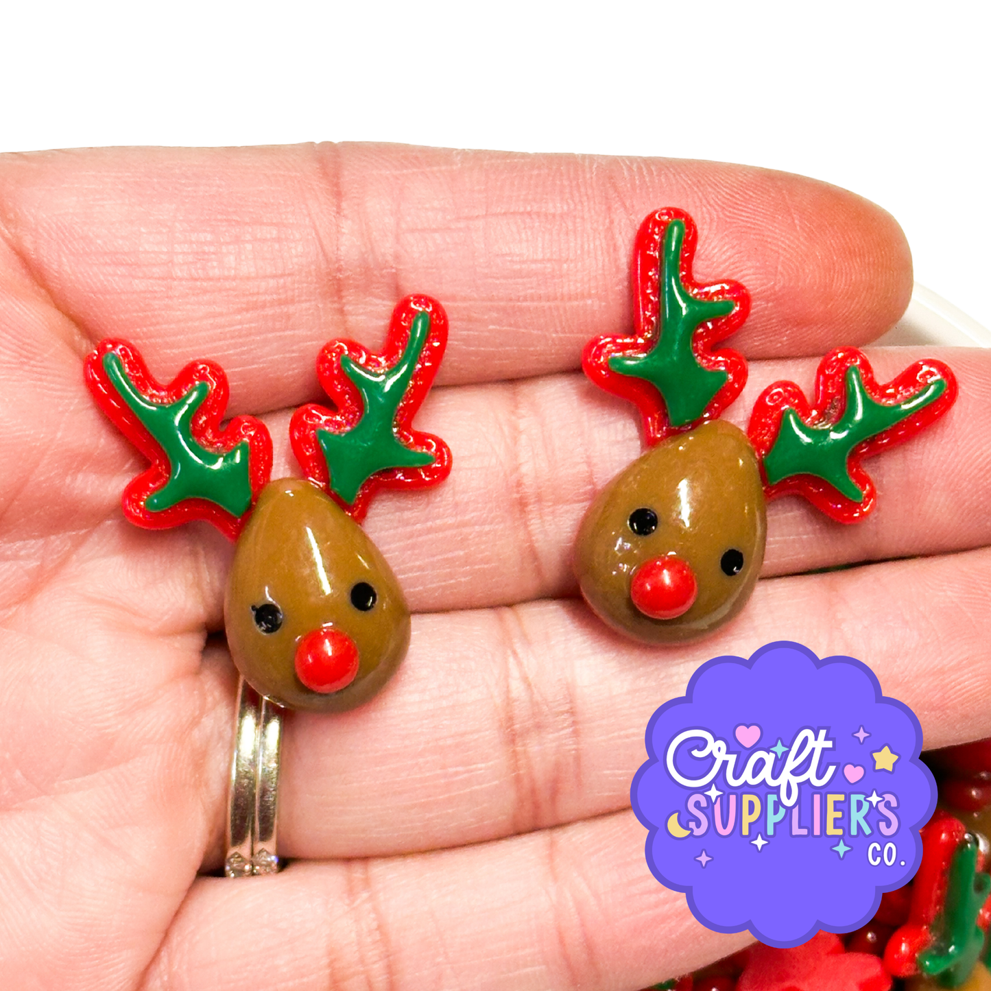 Rudolph Reindeer Cabochons, Christmas Resin Flatback Holiday Craft Embellishments