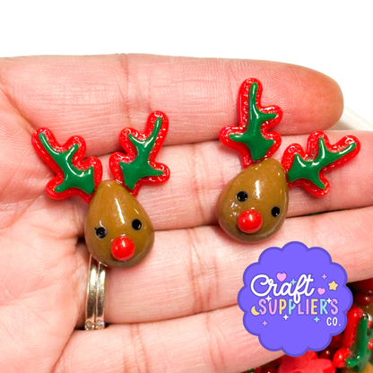 Rudolph Reindeer Cabochons, Christmas Resin Flatback Holiday Craft Embellishments