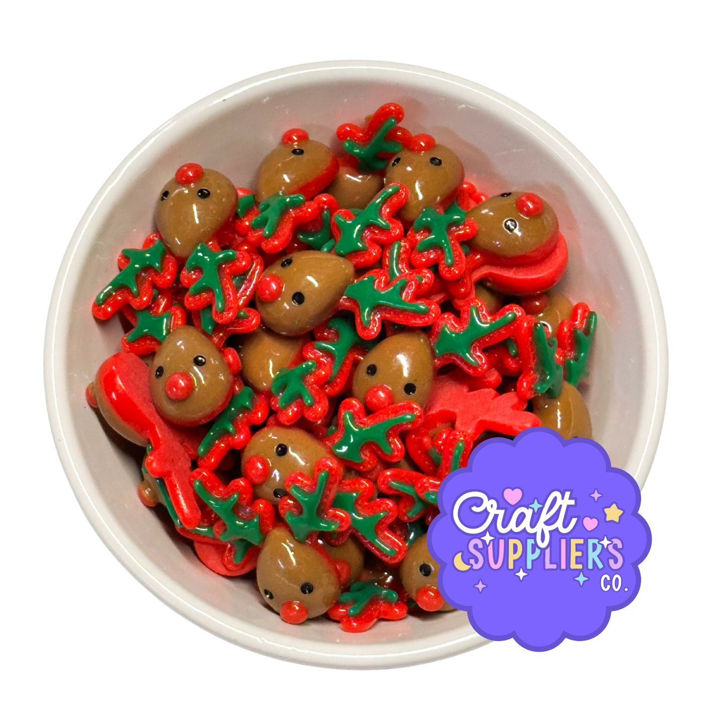 Rudolph Reindeer Cabochons, Christmas Resin Flatback Holiday Craft Embellishments