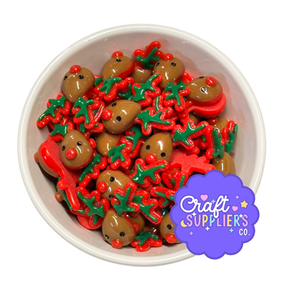 Rudolph Reindeer Cabochons, Christmas Resin Flatback Holiday Craft Embellishments