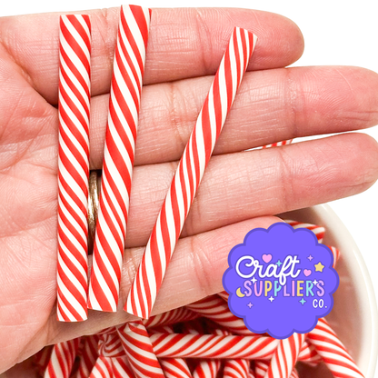 Handmade Polymer Clay Peppermint Sticks, Christmas Fake Bake Candy Decor (6pc)