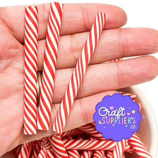 Handmade Polymer Clay Peppermint Sticks, Christmas Fake Bake Candy Decor (6pc)