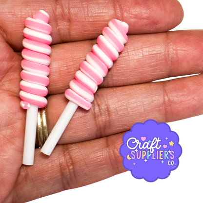 Mini Pink White Honey Dipper Charms Resin Flatback Decoden Slime Fake Bake Pieces 10pcs