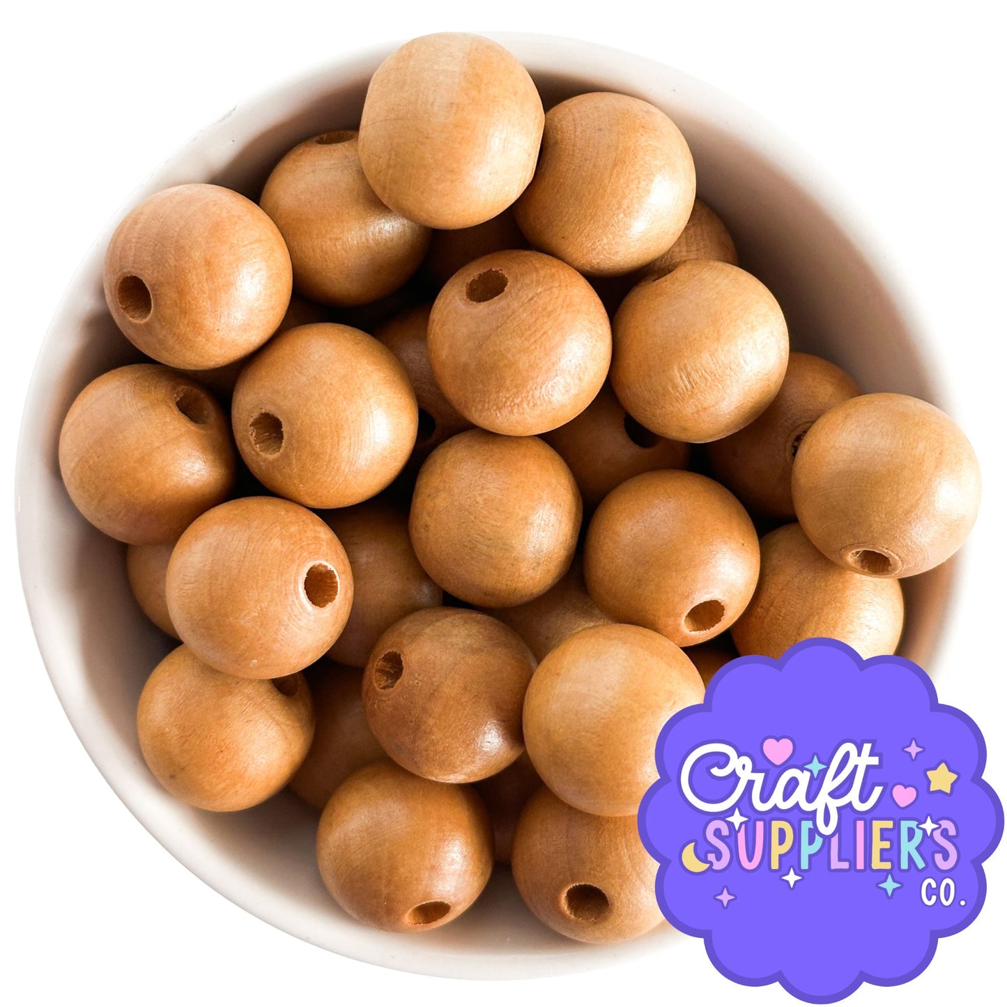 Golden Oak Stained Wood Beads | 20mm | Large Hole Craft Beads