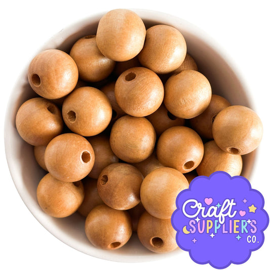 Golden Oak Stained Wood Beads | 20mm | Large Hole Craft Beads