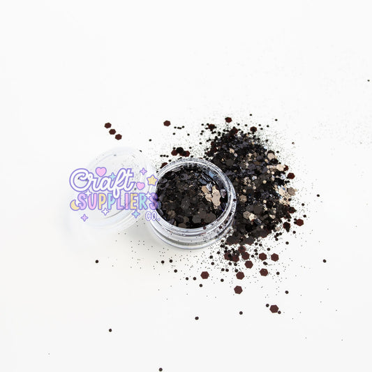 Onyx Black Chunky Glitter Mix | Deep Black Glitter for Tumblers, Nails & DIY Crafts