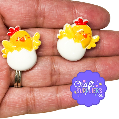 Easter Chick Resin Cabochons, Spring Craft Embellishments, Set of 4
