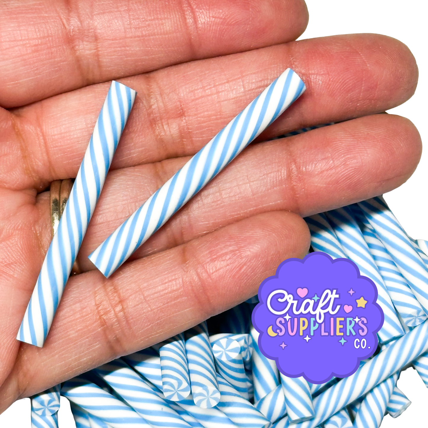 Blue White Polymer Clay Peppermint Sticks, Winter Fake Bake Candy Decor (6pc)