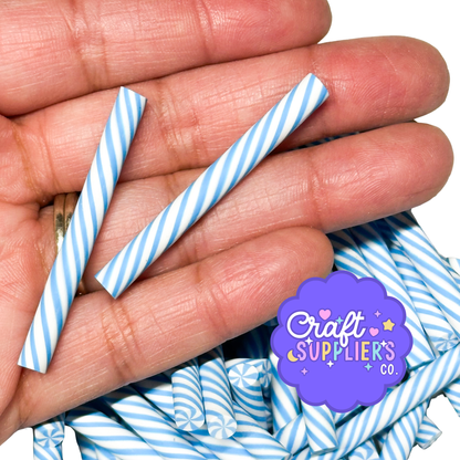 Blue White Polymer Clay Peppermint Sticks, Winter Fake Bake Candy Decor (6pc)