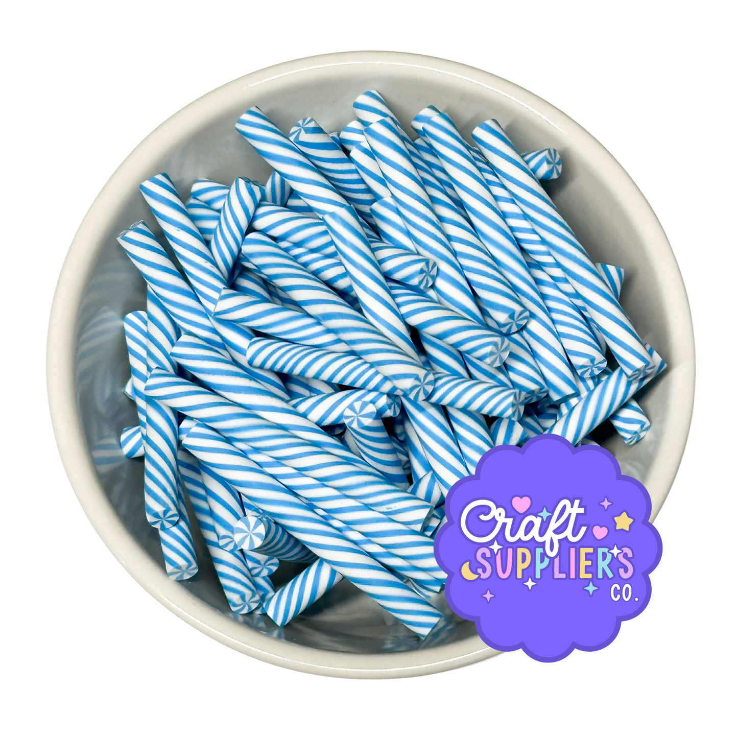 Blue White Polymer Clay Peppermint Sticks, Winter Fake Bake Candy Decor (6pc)