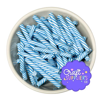 Blue White Polymer Clay Peppermint Sticks, Winter Fake Bake Candy Decor (6pc)