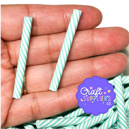 Mint White Polymer Clay Peppermint Sticks, Fake Bake Candy Decor (6pc)