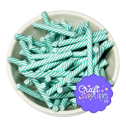 Mint White Polymer Clay Peppermint Sticks, Fake Bake Candy Decor (6pc)
