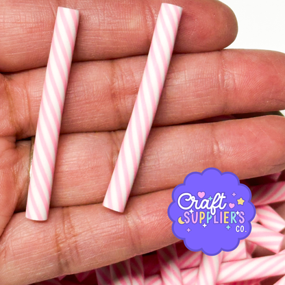 Pink White Polymer Clay Peppermint Sticks, Valentine Fake Bake Candy Decor (6pc)