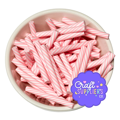 Pink White Polymer Clay Peppermint Sticks, Valentine Fake Bake Candy Decor (6pc)