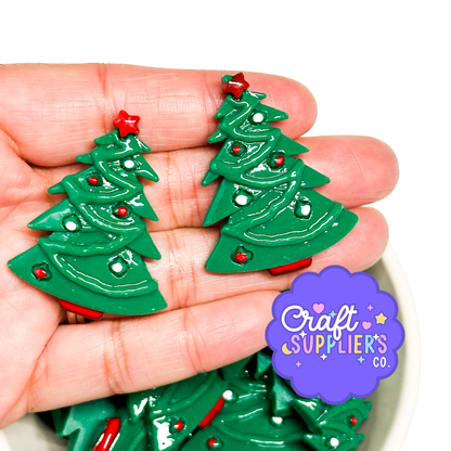 Large Christmas Tree Resin Flat Back Cabochons – Set of 4, 1.75" Holiday Tree Embellishments for Decoden, Fake Bake, DIY Crafts & Scrapbooking