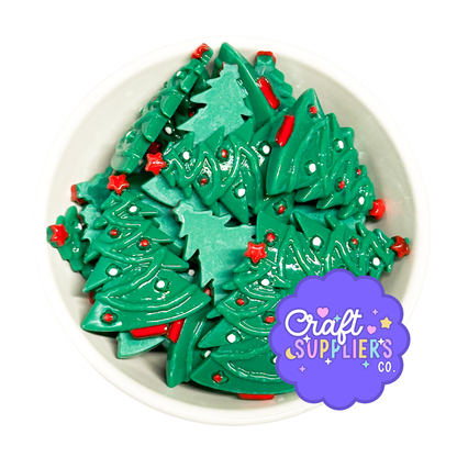 Large Christmas Tree Resin Flat Back Cabochons – Set of 4, 1.75" Holiday Tree Embellishments for Decoden, Fake Bake, DIY Crafts & Scrapbooking