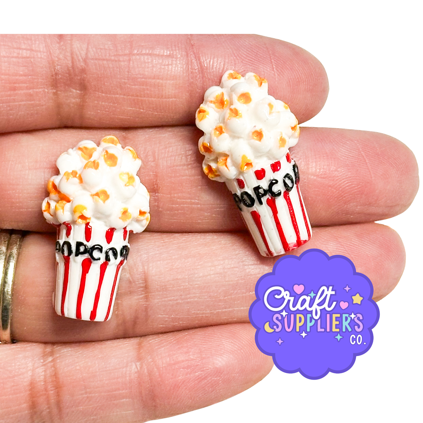 Popcorn Bucket Resin Flat Back Cabochons – Set of 5, 0.94" Movie Popcorn Embellishments for Decoden, Fake Bake, DIY Crafts & Scrapbooking