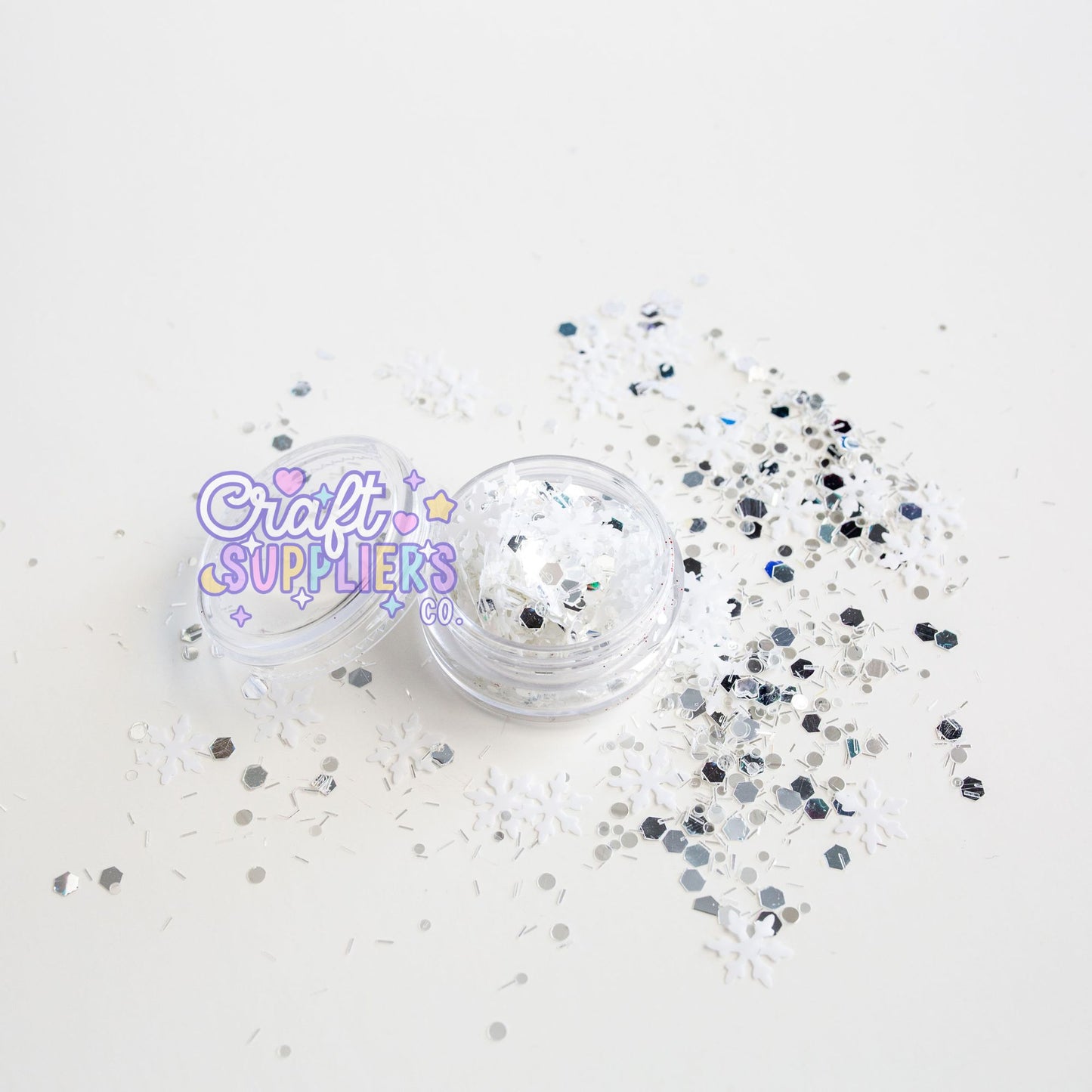 Snowfall Sparkle Chunky Glitter Mix | White & Silver Snowflake Glitter for Tumblers, Nails & DIY Crafts