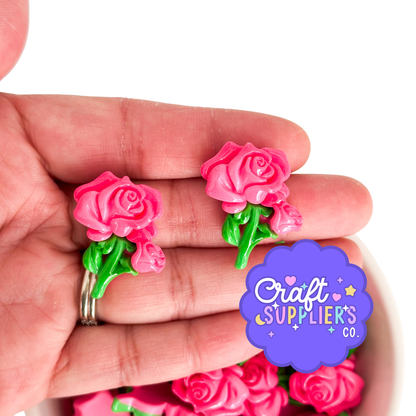 Set of 4 Pink Rose Bouquet Flatback Cabochons, Valentine Craft Charms