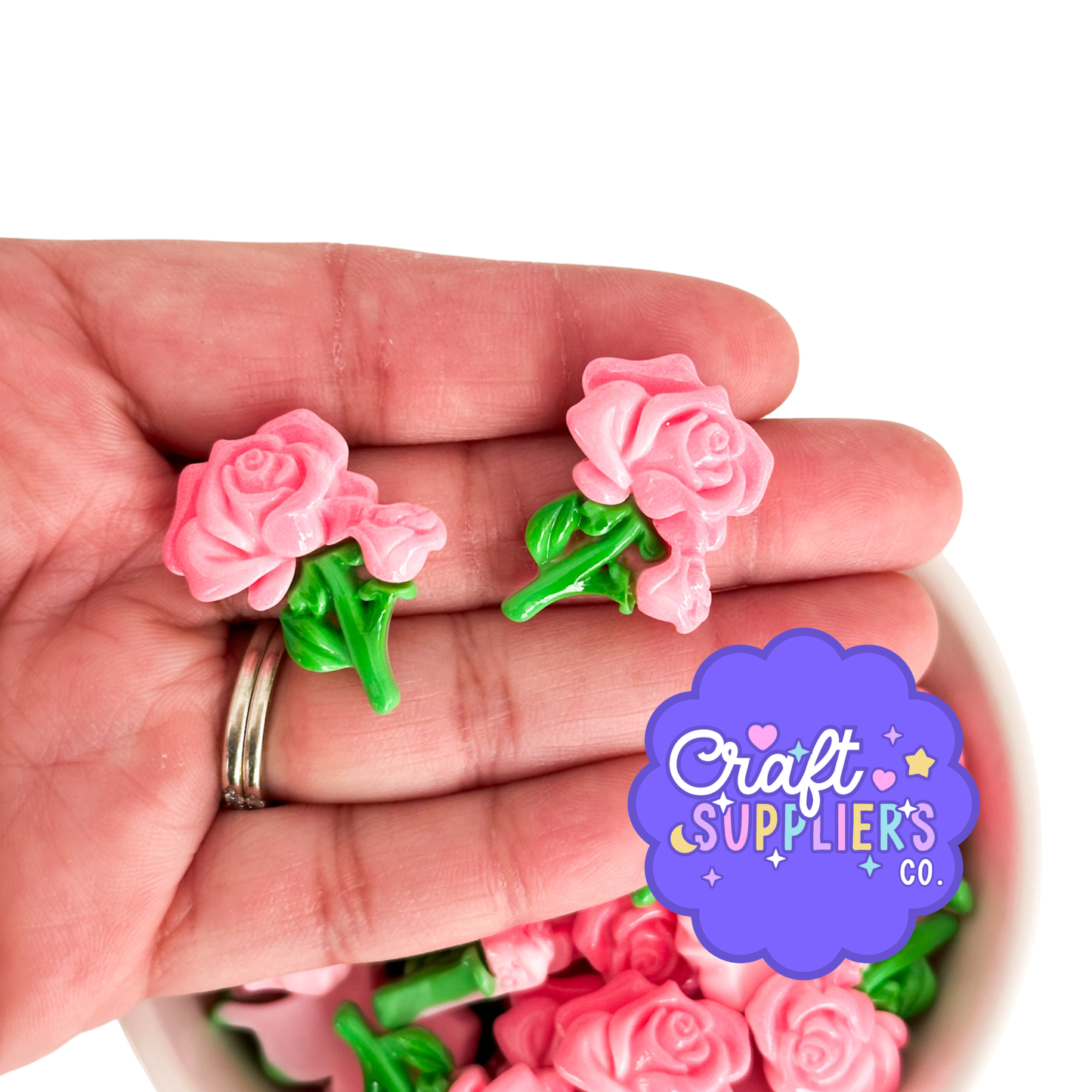 Set of 4 Light Pink Rose Bouquet Flatback Cabochons, Valentine Craft Charms