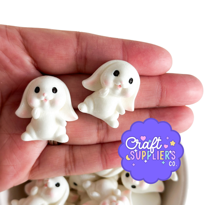 Cute White Bunny Resin Flatback Charms | Kawaii Rabbit Cabochons | 5 Pieces | 30x40mm