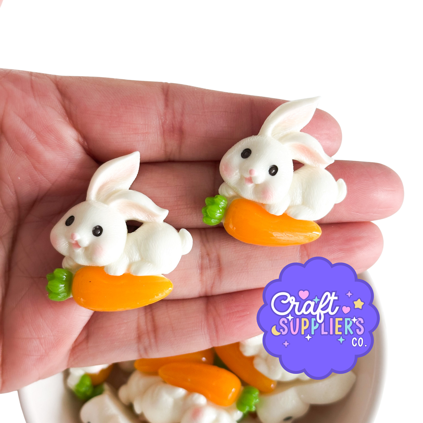 Cute Bunny Holding Carrot Resin Flatback Charms | 5 Pieces | 40mm