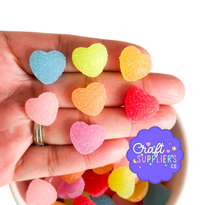 Set of 28 Faux Resin Gumdrop Hearts, Flatback Valentine Fake Candy
