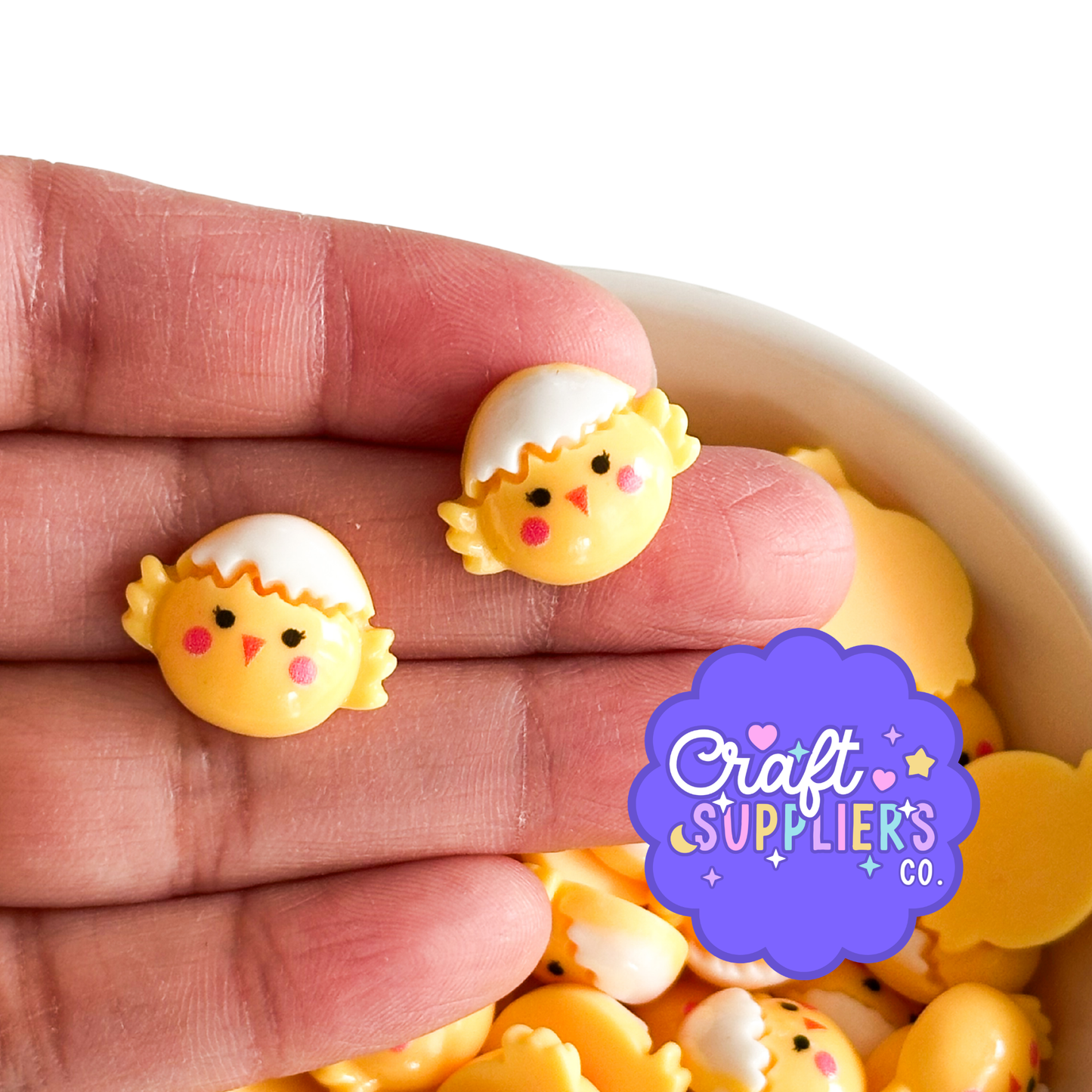 Baby Chick Hatching Egg Resin Flatback Cabochons | Easter Chick Charms | Set of 4 | 24mm