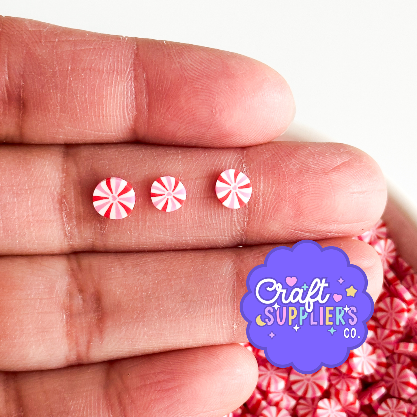 Pink Peppermint Clay Sprinkles 5mm, Candy Cane Slices, Fake Bake Toppings, Polymer Clay for Slime, Decoden & Crafts